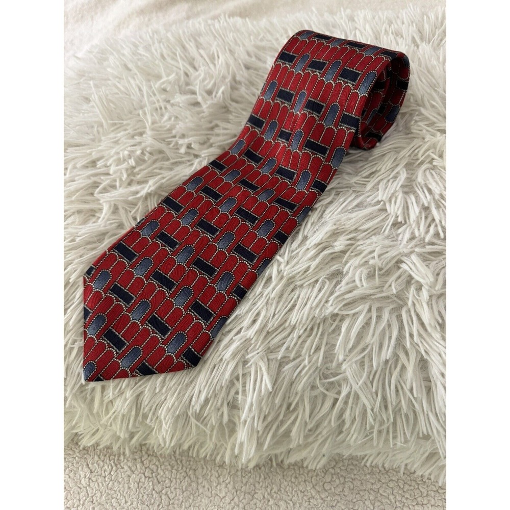 Imported From Italy 100% Silk , Men's Necktie. Red & Blue, Trimmed In White.